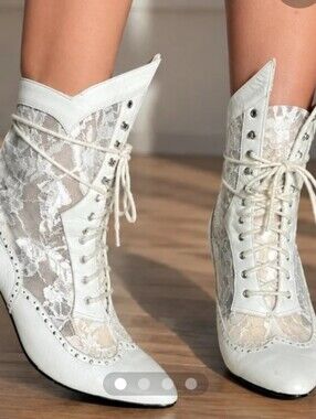 Women's Lace Victorian-Inspired White Lace-Up Boots